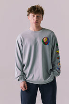 Grateful Dead Stealie Long Sleeve – Silver Grey Rainbow Skull Graphic Tee