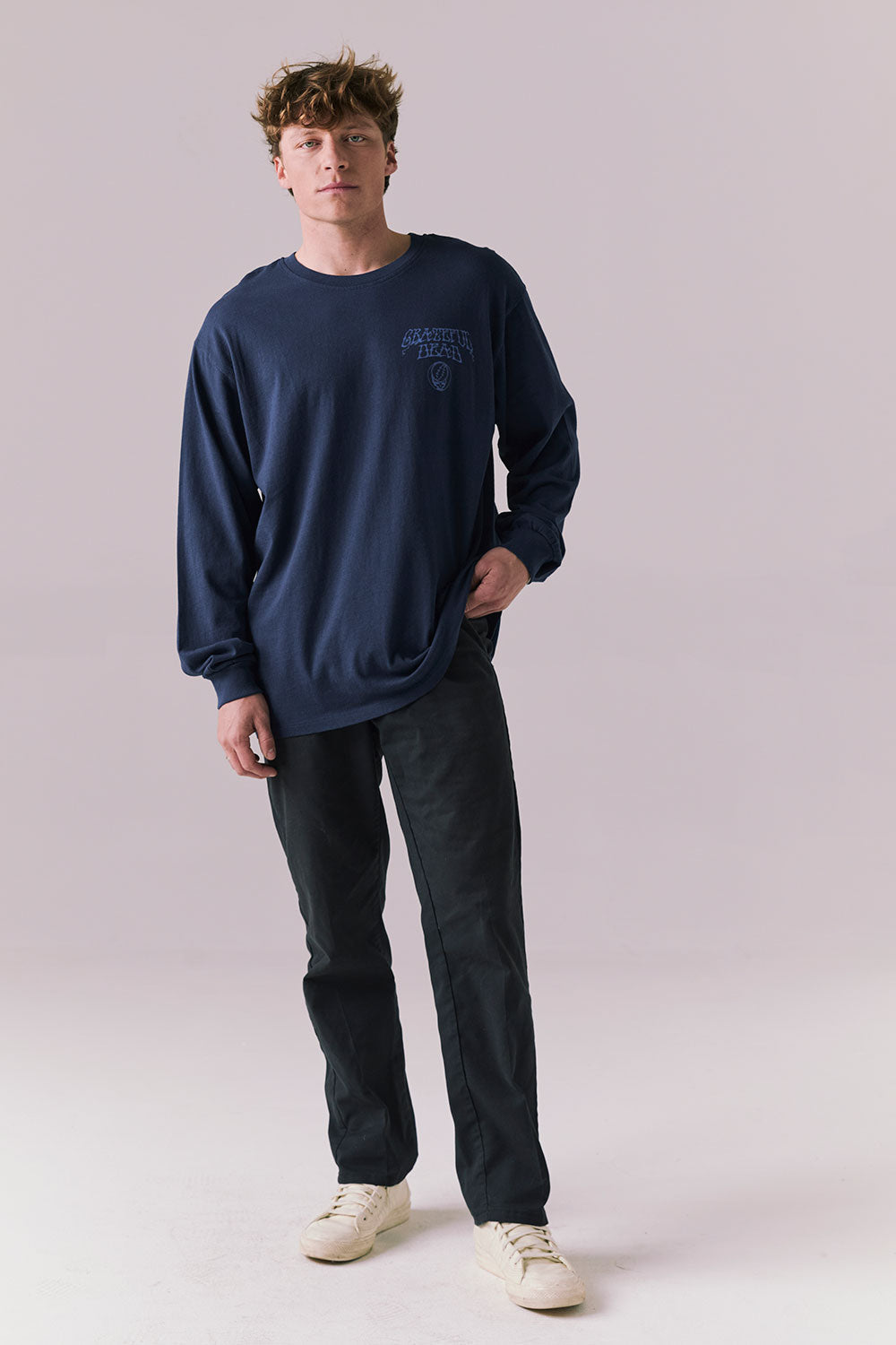 Grateful Dead Stealie Skull Long Sleeve – Dark and Stormy Blue Graphic Tee