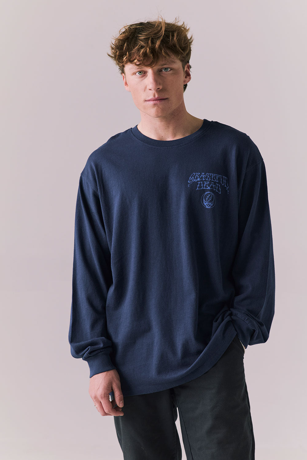 Grateful Dead Stealie Skull Long Sleeve – Dark and Stormy Blue Graphic Tee