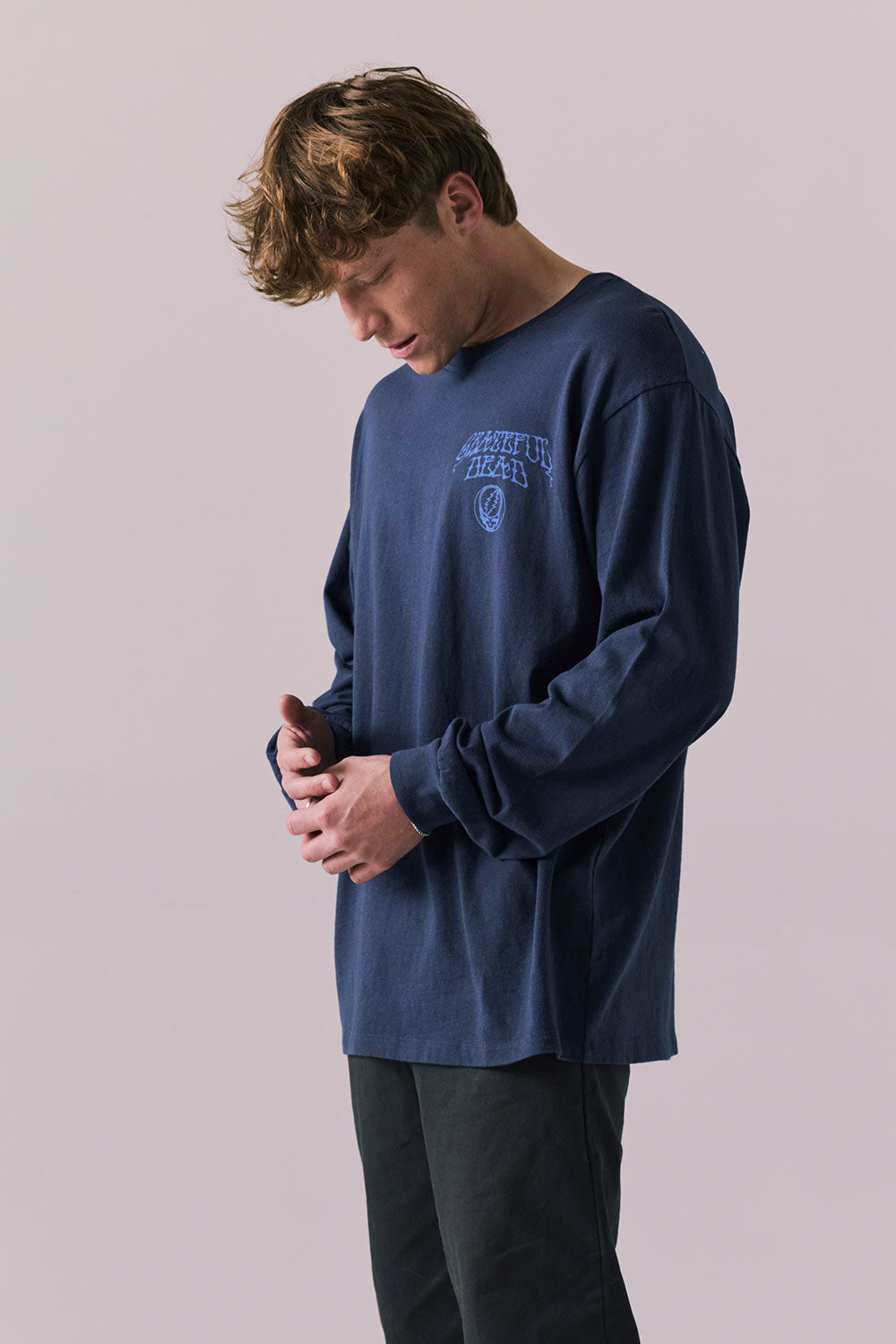 Grateful Dead Stealie Skull Long Sleeve – Dark and Stormy Blue Graphic Tee