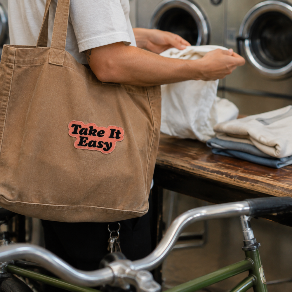 Fun Take It Easy Patch shown in a street-style lifestyle setting