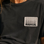 Fun Radical Patch on a black T-shirt in a retro skate-inspired streetwear setting