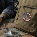 Fun USA Peace Sign Patch shown in a street-style lifestyle setting