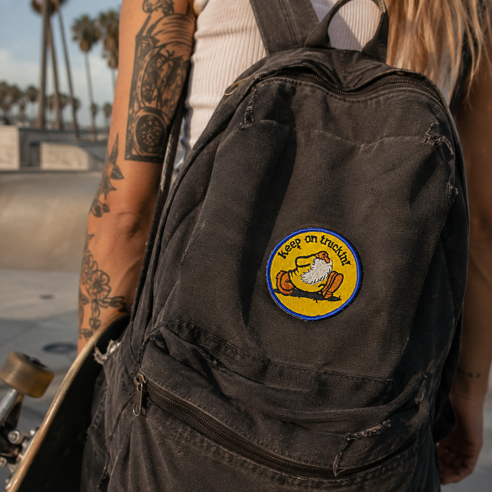 Fun Keep On Truckin Patch shown in a street-style lifestyle setting