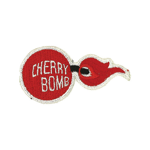 Cherry Bomb Patch 2" X 4" product flat on white background