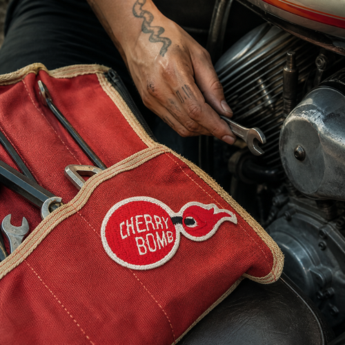 Fun Cherry Bomb Patch shown in a street-style lifestyle setting