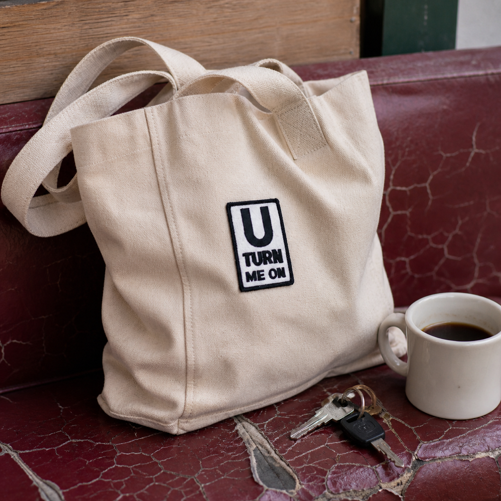 Fun U Turn Me On Patch shown in a street-style lifestyle setting