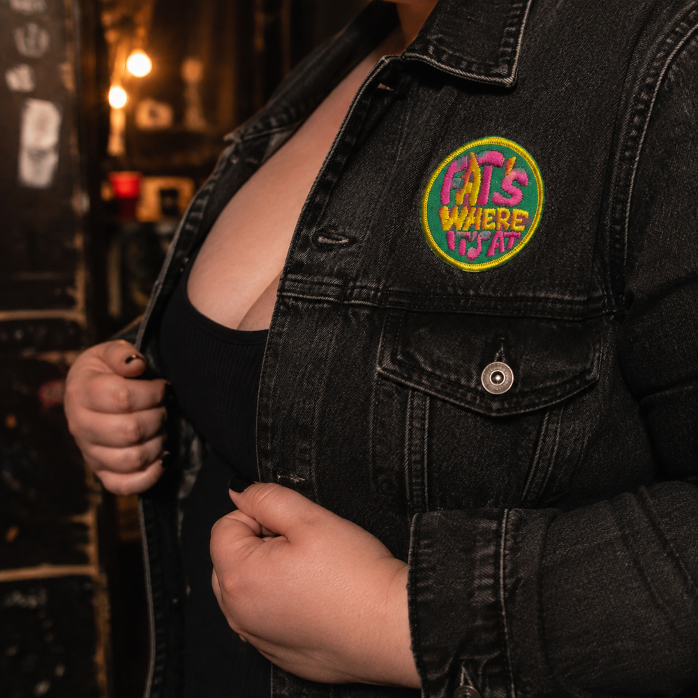 Fun Fat's Where It's At  Patch shown in a street-style lifestyle setting