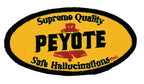 THC Peyote Patch featuring a yellow oval embroidered vintage desert-inspired parody label with bold black lettering