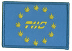 THC Europaz Patch featuring a blue embroidered Europe-inspired flag with gold cannabis leaves surrounding the THC logo