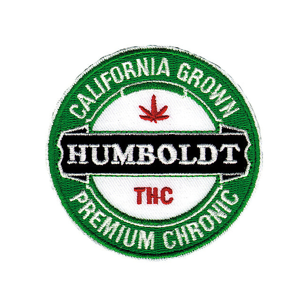 THC Humboldt Patch featuring a vintage California Grown embroidered design with green, black, red, and white stitching