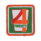 THC 420 Patch featuring a retro convenience store-inspired embroidered design with bold orange, green, red, and white stitching