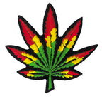 THC Rasta Star embroidered cannabis leaf patch in red, yellow, green, and black colors