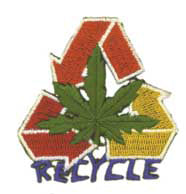 THC Recycle Leaf embroidered patch with cannabis leaf inside colorful recycle symbol