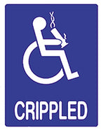 THC Crippled sticker with blue disabled symbol parody and bold white text graphic