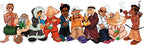 THC World Crew sticker with diverse cartoon characters in long horizontal lineup smoking and interacting