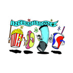 THC Intermission sticker with cartoon popcorn hot dog soda and joint characters under banner