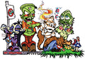THC Monsters sticker with psychedelic monster characters smoke details and mushroom artwork