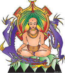 THC Nirvana sticker with meditating figure cannabis leaf background and purple dragon artwork